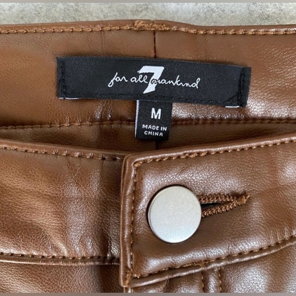 7 For All Mankind Vegan Faux Leather Brown Pants size M Like New - Picture 5 of 6